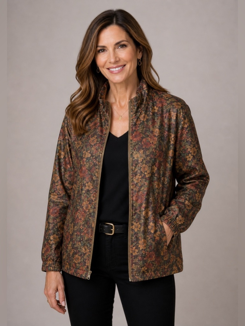 Vintage Avon Floral Bomber Jacket Lightweight Zip Front Retro Windbreaker Size S